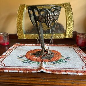 Ornate Metal Candle Holder with Grape Design